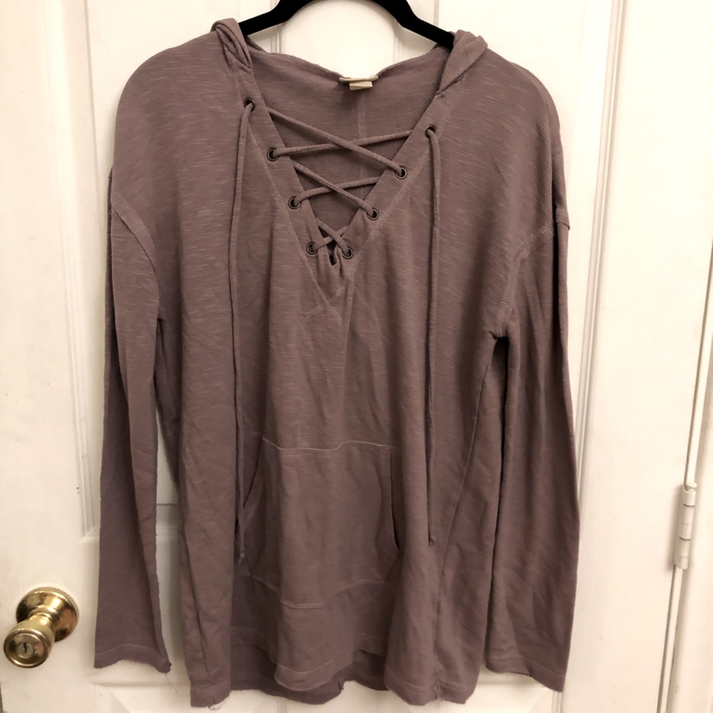 Purple Lace Up V-Neck Sweater SZ. S